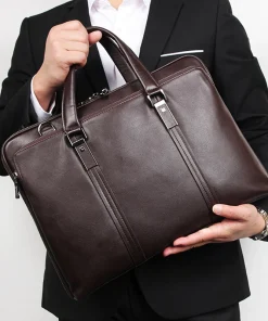 Luxury Genuine Leather Briefcase Men Leather Business Bag 15.6" Laptop Bag 14 Male Office Bag Document File Case Shoulder Bag